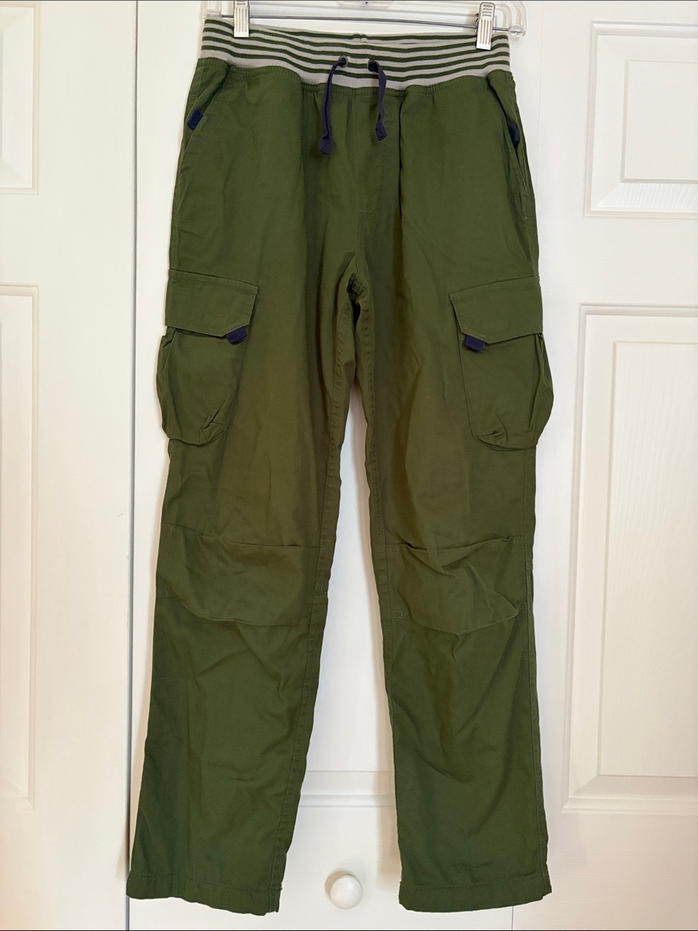 Hanna Andersson Olive Green Cargo Pants with Striped Waistband